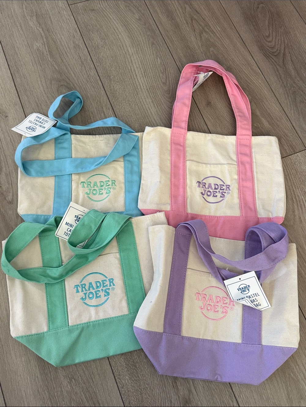 Trader Joe’s Mini Pastel Canvas Tote Bag - Pink, Blue, Green, Lavender NWT